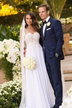 Abito da sposa semplice lungo a linea ad A con scollo a cuore, chiffon, applicazioni e pizzo