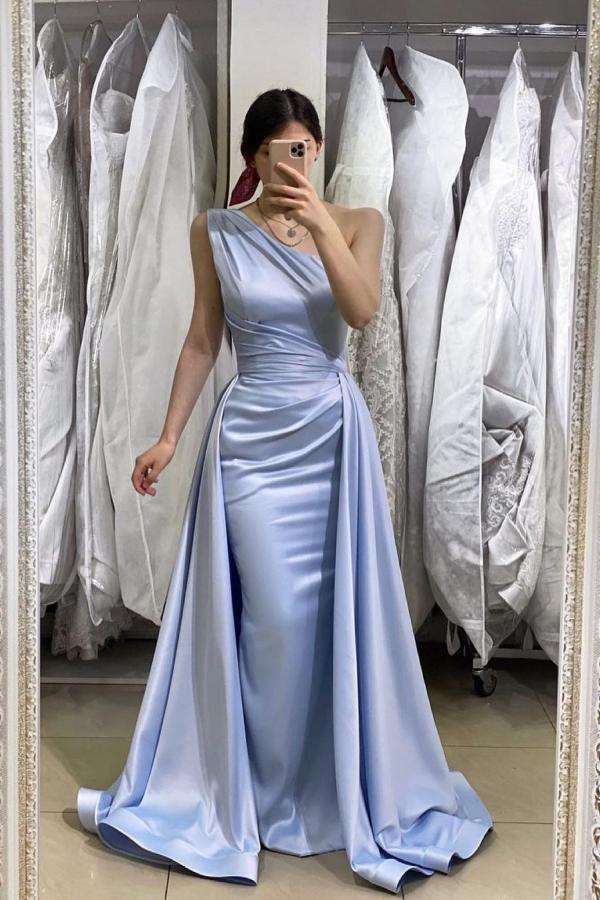 Robe de bal longue sirène simple en satin à une épaule