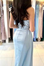 Vestidos de noite compridos azuis simples de sereia sem mangas para baile de finalistas