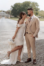 Vestidos de Noiva Simples com Ombros Descobertos, Estilo Sereia, com Fenda