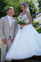 Vestidos de novia sencillos de princesa, largos, de corte A, sin mangas y con encaje