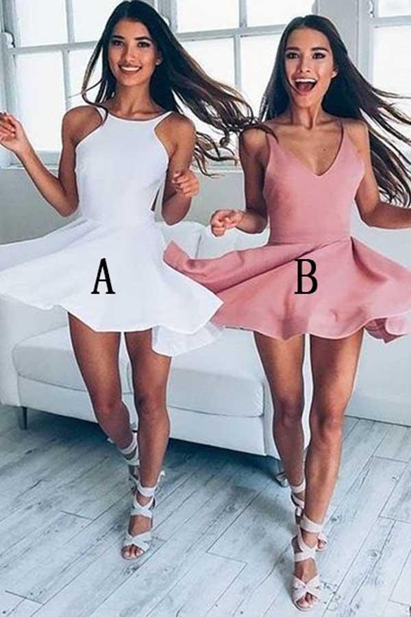 Robe courte blanche simple dos nu pour bal de fin d'année robe de fête robe de bal