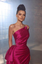 Vestidos Simples de Noite Sem Mangas Fúcsia Vestidos Longos de Baile com Fenda