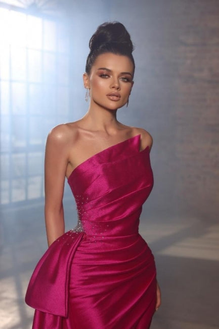 Vestidos Simples de Noite Sem Mangas Fúcsia Vestidos Longos de Baile com Fenda
