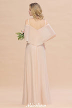 Simple Spaghetti Straps Tiered Bridesmaid Dresses | Side Slit A-Line Sleeveless Evening Maxi Dresses