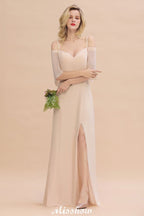 Simple Spaghetti Straps Tiered Bridesmaid Dresses | Side Slit A-Line Sleeveless Evening Maxi Dresses