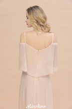 Simple Spaghetti Straps Tiered Bridesmaid Dresses | Side Slit A-Line Sleeveless Evening Maxi Dresses