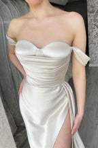 Simple Sweetheart Long A-line Off-the-shoulder Prom Dress With Slit
