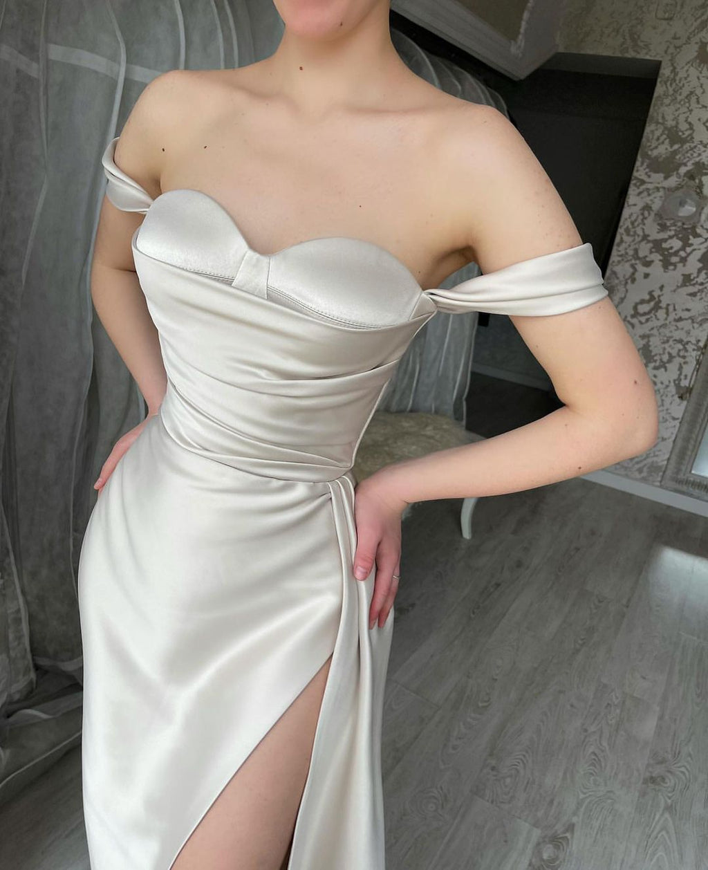 Simple Sweetheart Long A-line Off-the-shoulder Prom Dress With Slit