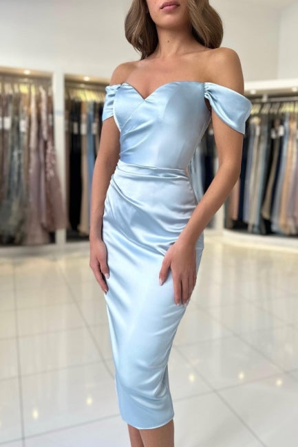 Robes de soirée en satin à col en V simple, manches courtes, coupe droite avec volants