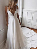 Boho Chiffon V Neck A Line Wedding Dress With Covered Buttons