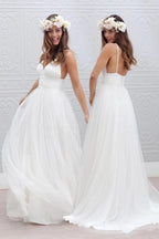 Vestido de Noiva Simples com Decote em V e Comprimento até ao Chão com Faixa Franzida