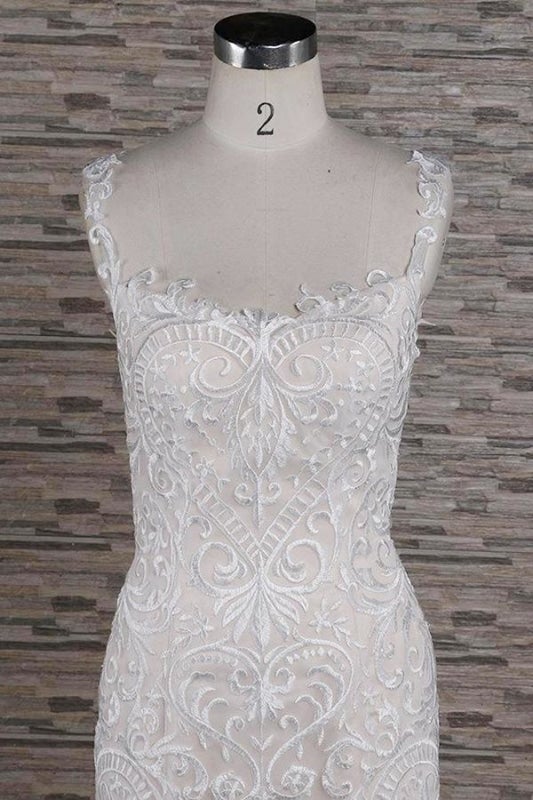 Abiti da sposa eleganti con scollo quadrato liscio e applicazioni, graziosa sirena