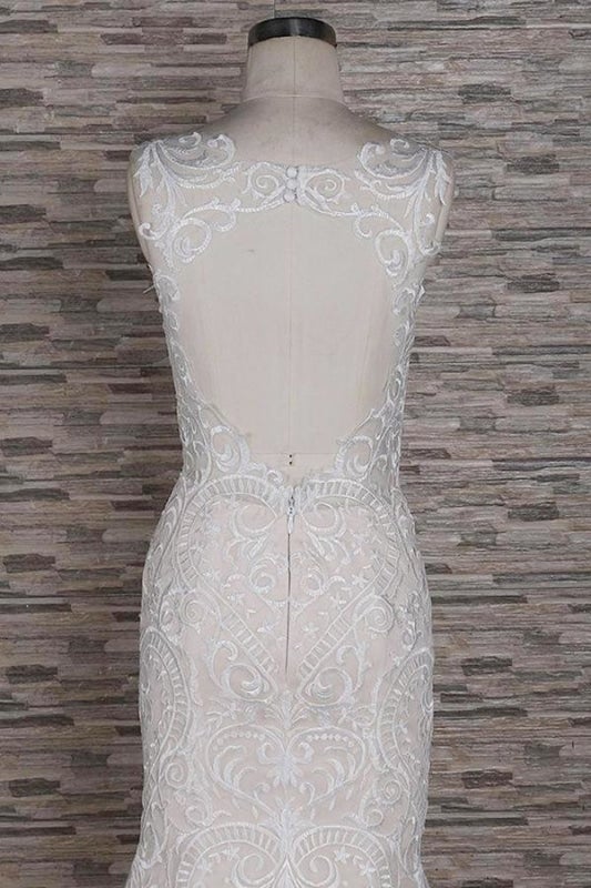 Abiti da sposa eleganti con scollo quadrato liscio e applicazioni, graziosa sirena