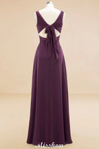 Ärmelloses A-Linien Chiffon Brautjungfernkleid bodenlang mit V-Ausschnitt Festkleid