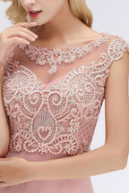 Robe de soirée longue au sol sans manches, coupe trapèze, col rond, ornée de perles, robe de fête