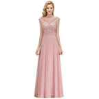 Robe de soirée longue au sol sans manches, coupe trapèze, col rond, ornée de perles, robe de fête