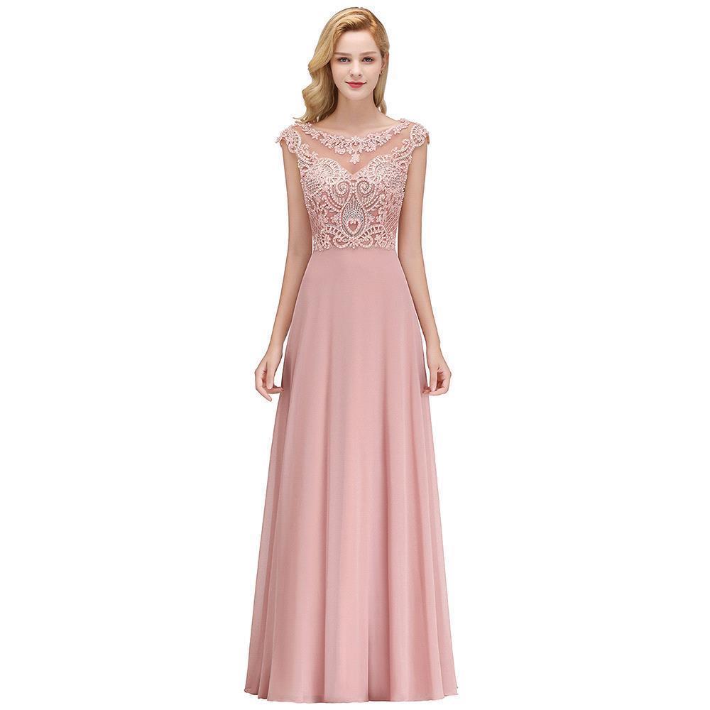 Robe de soirée longue au sol sans manches, coupe trapèze, col rond, ornée de perles, robe de fête