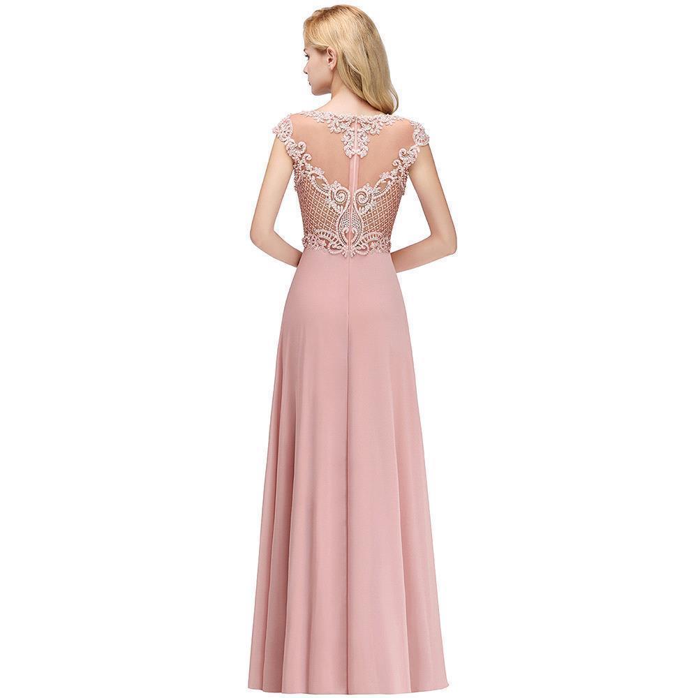 Robe de soirée longue au sol sans manches, coupe trapèze, col rond, ornée de perles, robe de fête