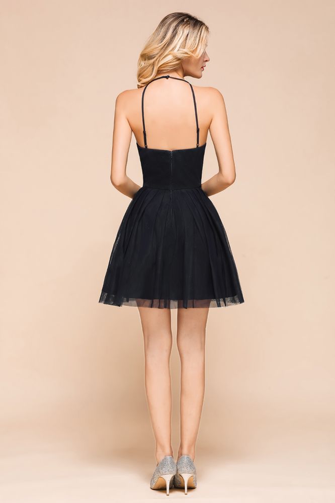 Vestido de regresso a casa em tule com apliques sem mangas Vestido curto de baile de finalistas