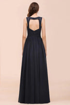 Ärmelloses schwarzes Abend-Maxikleid in A-Linie aus Chiffon, Brautjungfernkleid, festliches Kleid