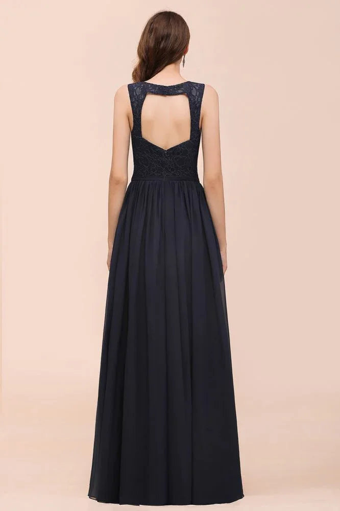 Ärmelloses schwarzes Abend-Maxikleid in A-Linie aus Chiffon, Brautjungfernkleid, festliches Kleid