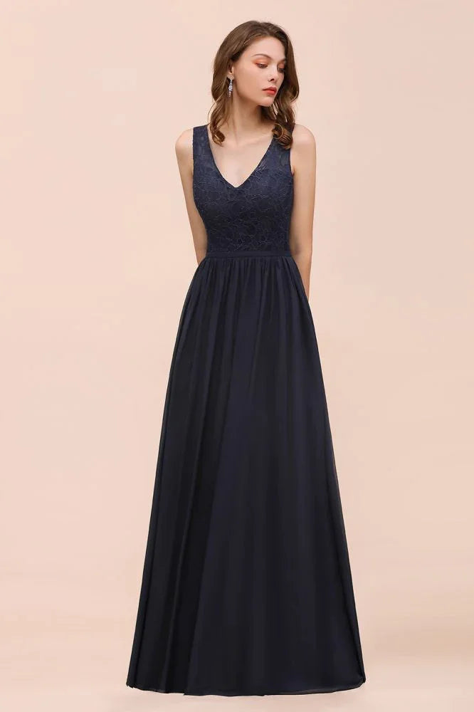 Ärmelloses schwarzes Abend-Maxikleid in A-Linie aus Chiffon, Brautjungfernkleid, festliches Kleid