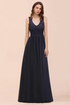 Ärmelloses schwarzes Abend-Maxikleid in A-Linie aus Chiffon, Brautjungfernkleid, festliches Kleid