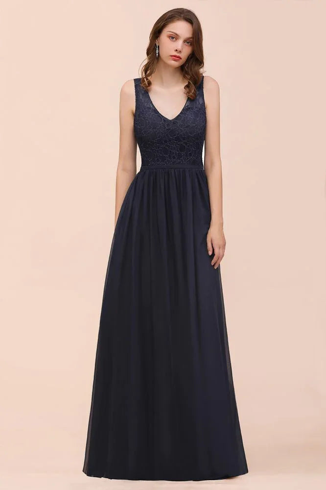 Ärmelloses schwarzes Abend-Maxikleid in A-Linie aus Chiffon, Brautjungfernkleid, festliches Kleid