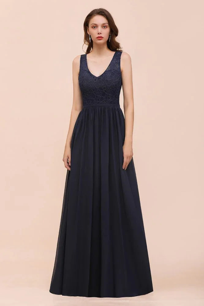 Ärmelloses schwarzes Abend-Maxikleid in A-Linie aus Chiffon, Brautjungfernkleid, festliches Kleid