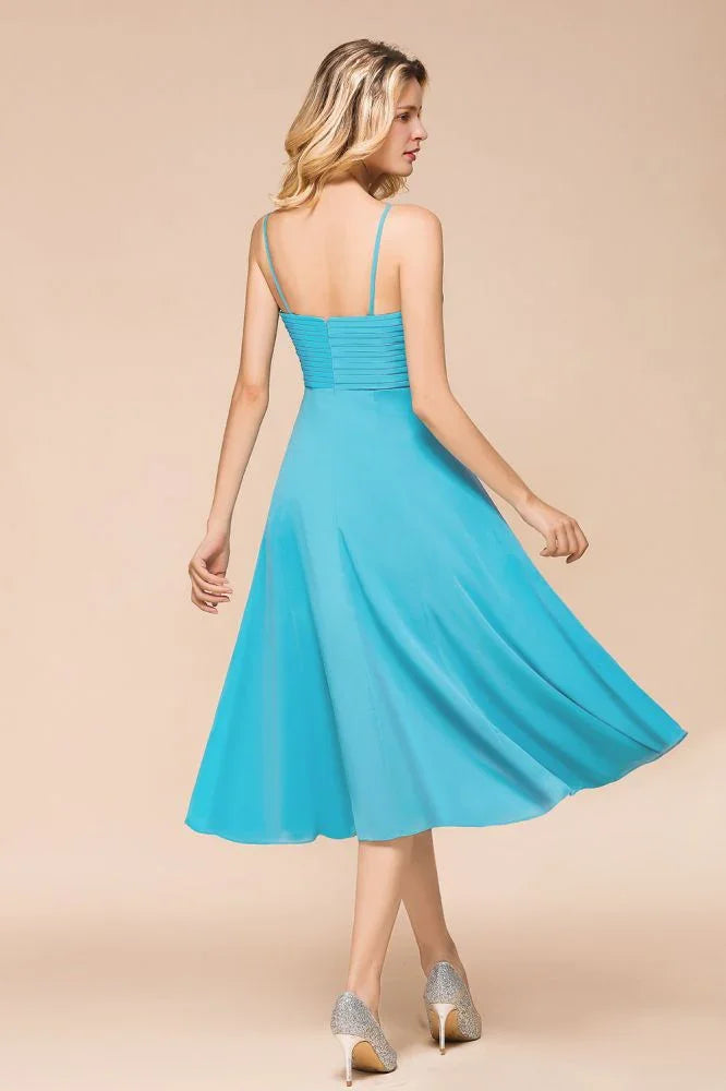 Sleeveless Chiffon Ankle Length Bridesmaid Dress Mini Beach Wedding Guest Dress