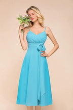 Sleeveless Chiffon Ankle Length Bridesmaid Dress Mini Beach Wedding Guest Dress