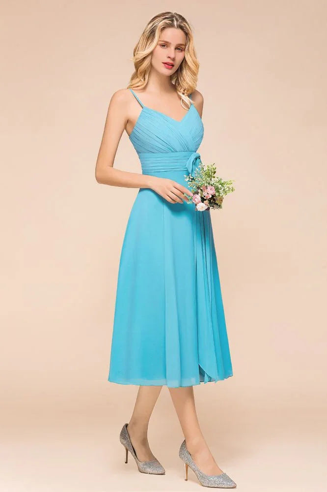 Sleeveless Chiffon Ankle Length Bridesmaid Dress Mini Beach Wedding Guest Dress