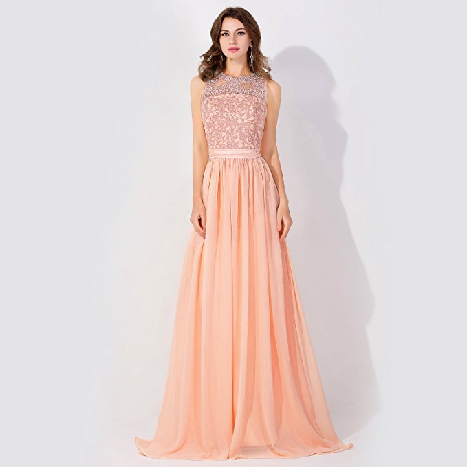 Sleeveless Chiffon Beading Evening Party Dress Crew Neck aline Bridesmaid Dress