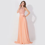 Sleeveless Chiffon Beading Evening Party Dress Crew Neck aline Bridesmaid Dress