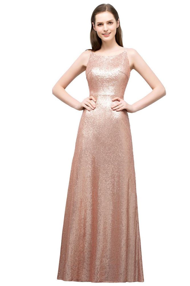 Abiti da sera senza maniche, lunghi fino a terra, a linea ad A con scollo a U e paillettes