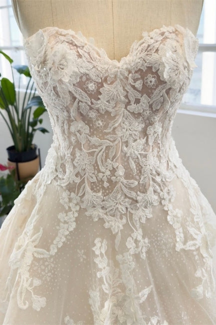 Vestido de Noiva Comprido até ao Chão, Sem Mangas, de Jardim, Sem Alças, em Tule e Renda com Apliques