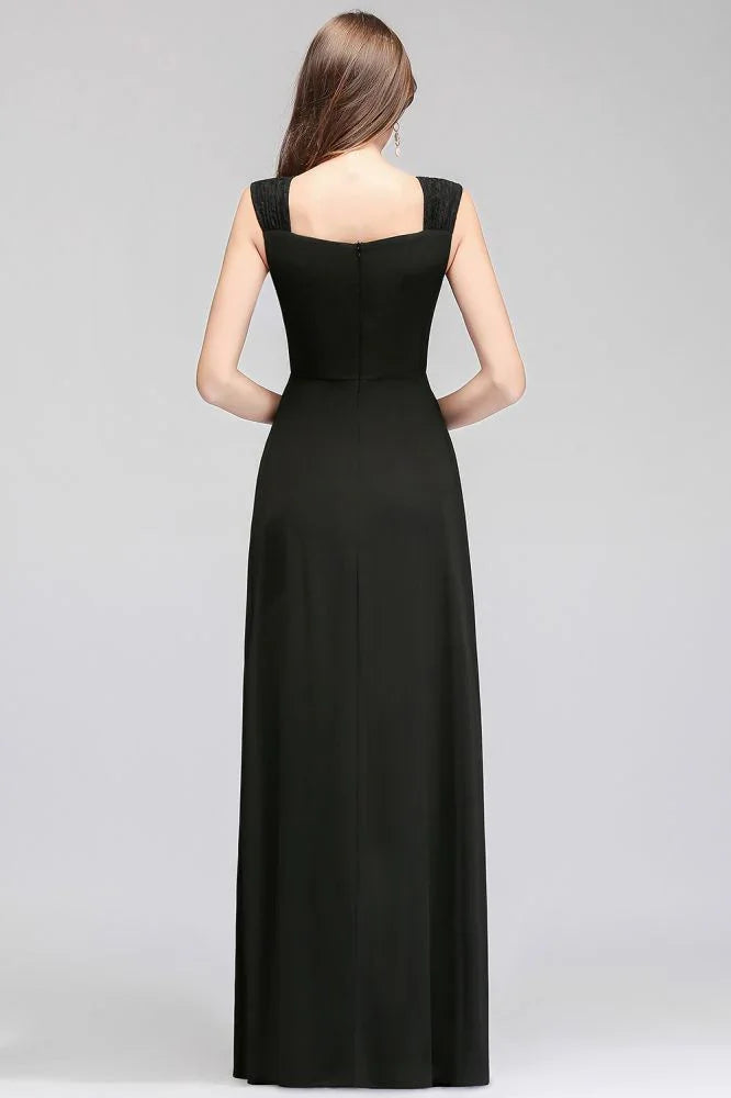 Vestidos de Dama de Honra Pretos em Chiffon com Folhos e Sem Mangas