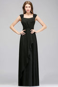 Vestidos de Dama de Honra Pretos em Chiffon com Folhos e Sem Mangas