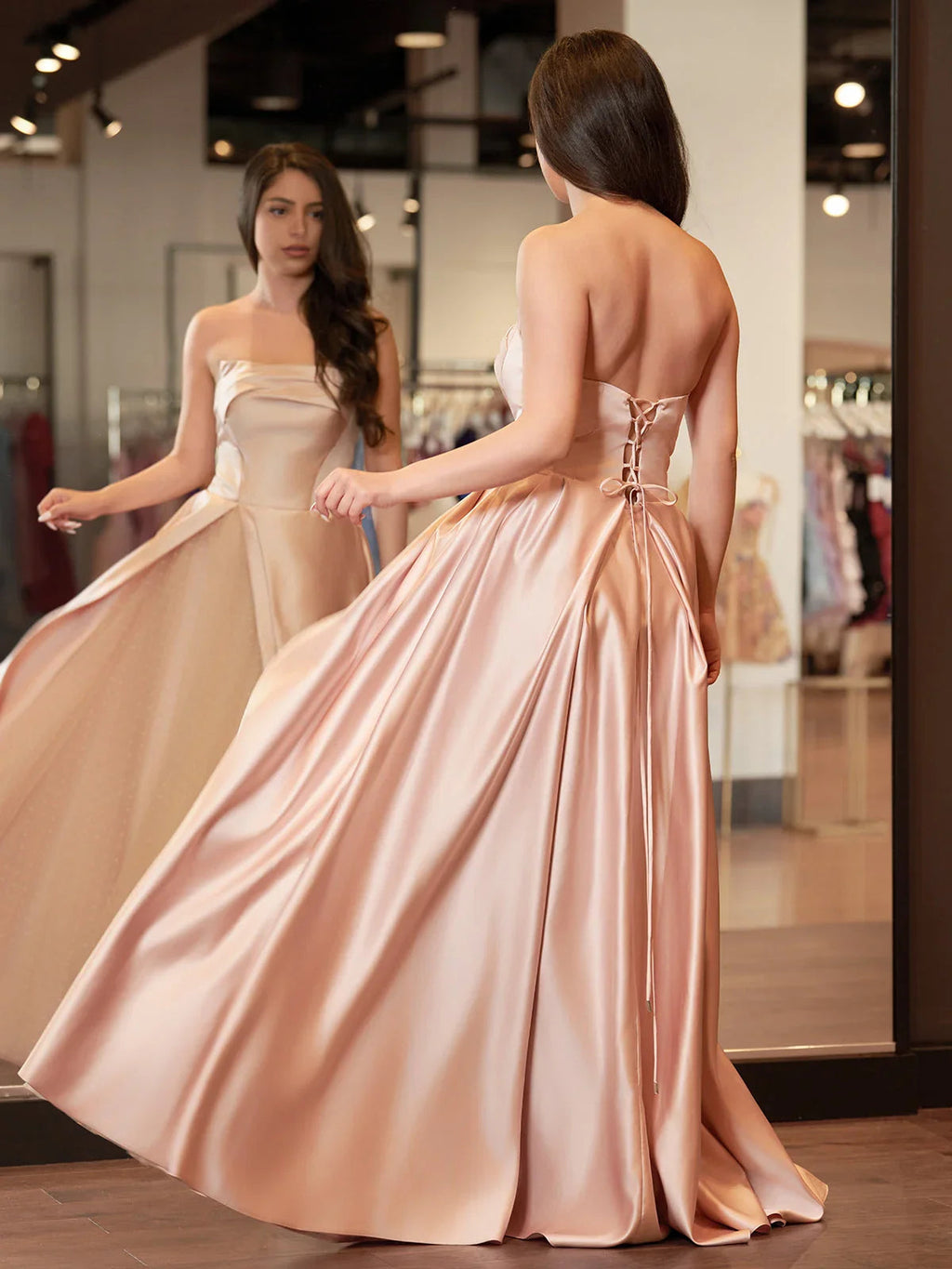 Vestido de noche largo hasta el suelo en línea A sin mangas de satén con abertura y tirantes de tul, vestido de baile sin tirantes