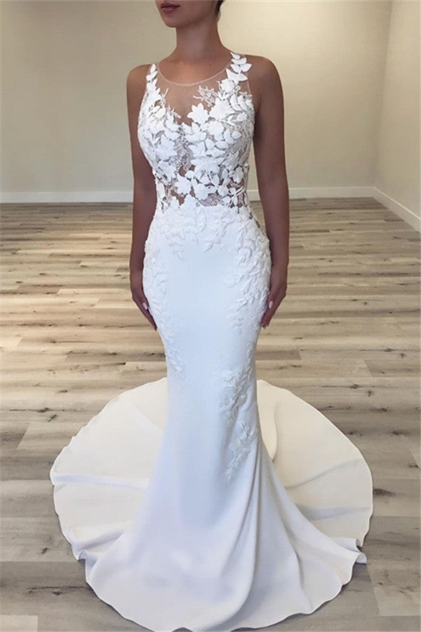 Abito da sposa senza maniche in tulle trasparente a sirena Abiti belli per matrimoni