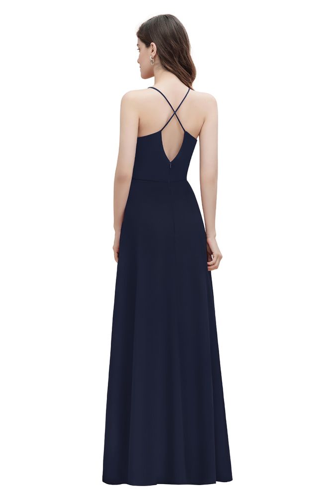 Vestido largo de noche con escote barco y lentejuelas de gasa para dama de honor