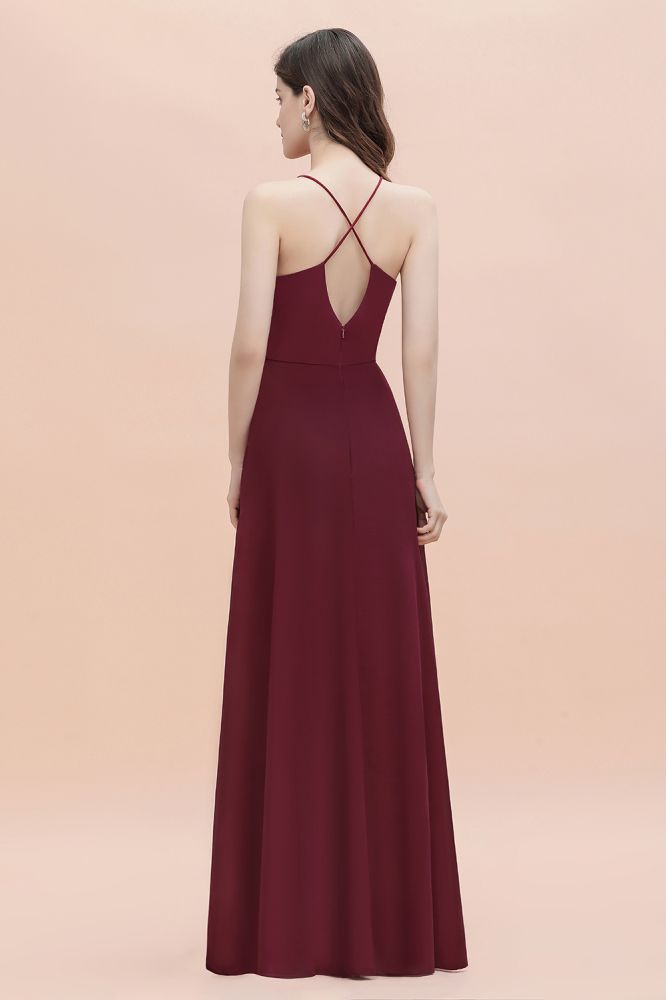 Vestido largo de noche con escote barco y lentejuelas de gasa para dama de honor