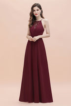 Vestido largo de noche con escote barco y lentejuelas de gasa para dama de honor
