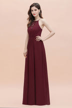 Vestido largo de noche con escote barco y lentejuelas de gasa para dama de honor