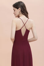 Vestido largo de noche con escote barco y lentejuelas de gasa para dama de honor