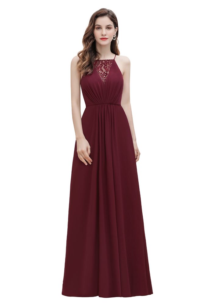 Vestido largo de noche con escote barco y lentejuelas de gasa para dama de honor
