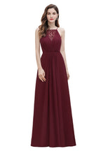 Vestido largo de noche con escote barco y lentejuelas de gasa para dama de honor