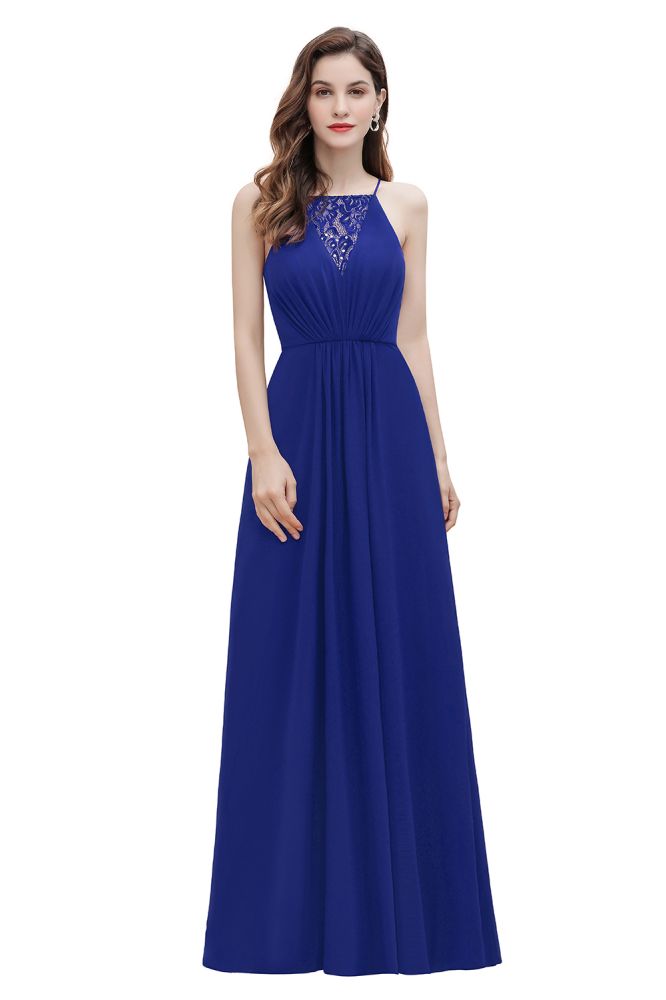 Vestido largo de noche con escote barco y lentejuelas de gasa para dama de honor