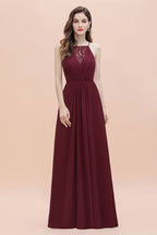 Vestido largo de noche con escote barco y lentejuelas de gasa para dama de honor